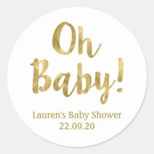 Oh Baby gold baby shower Classic Round Sticker