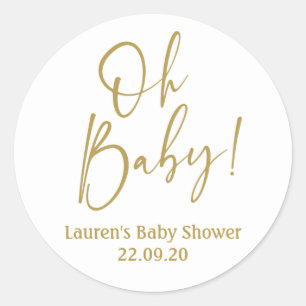 Oh Baby gold baby shower Classic Round Sticker