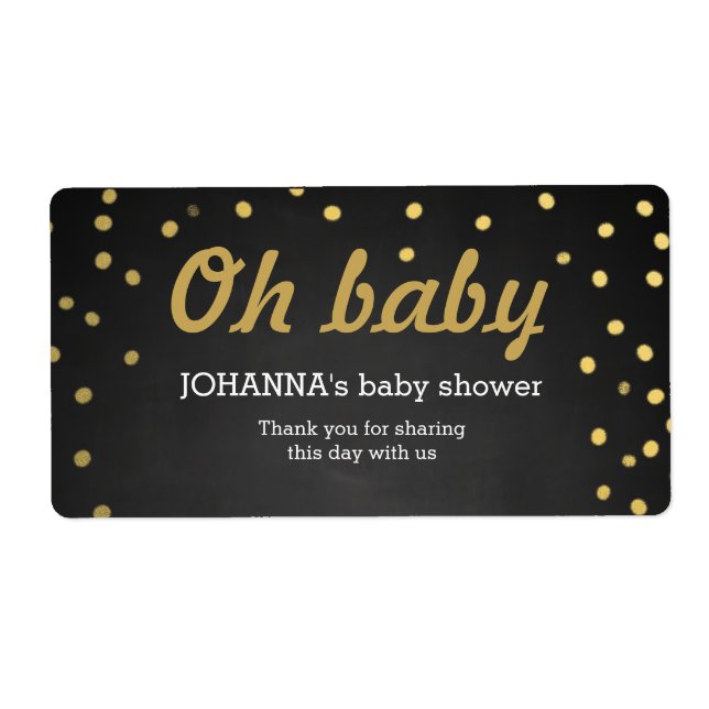 Oh Baby Gold Confetti Chalkboard Water Bottle (Front)