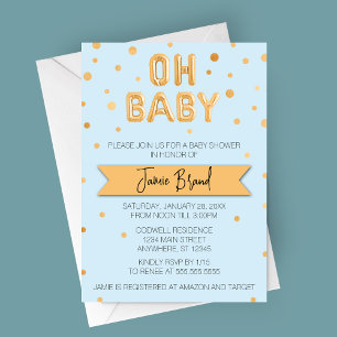 Oh Baby Gold Foil Balloon Baby Shower Invitation