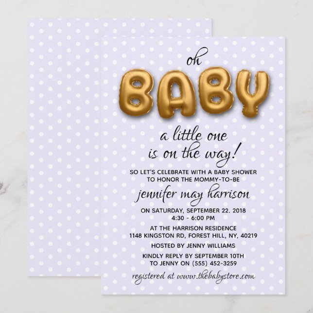 Oh Baby! Gold Foil Balloon Neutral Baby Shower Invitation (Front/Back)
