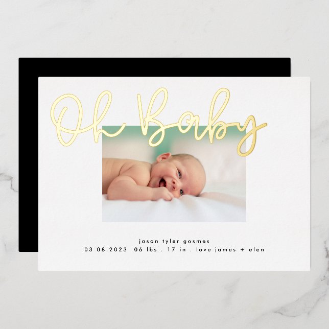 Oh Baby gold Foil Funky Fun Baby Announcement (Front/Back)