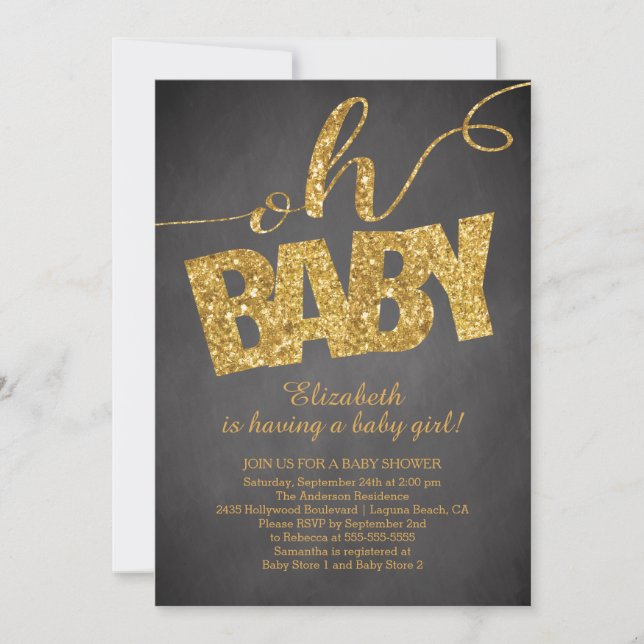 Oh Baby!  Gold Glitter  Baby Shower Invitation (Front)