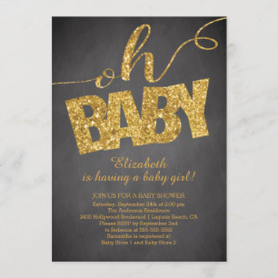 Oh Baby!  Gold Glitter  Baby Shower Invitation