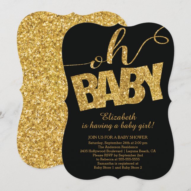 Oh Baby!  Gold Glitter  Baby Shower Invitation (Front/Back)