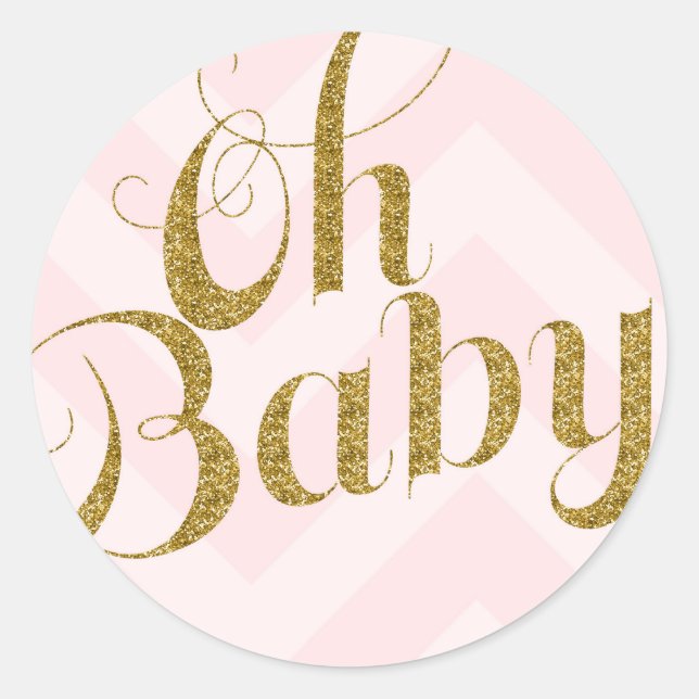 Oh Baby - Gold glitter Pink Chevron Favour Sticker (Front)