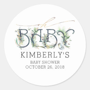 Oh Baby Gold Greenery Baby Shower Classic Round Sticker