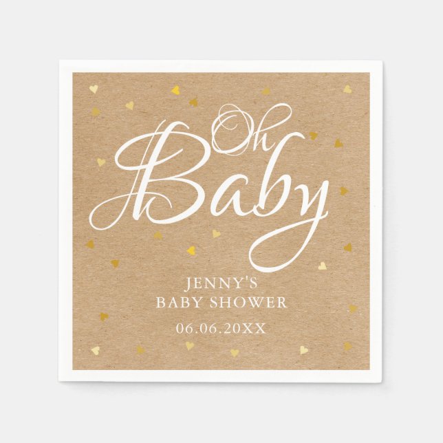 Oh Baby Gold Hearts Confetti Baby Shower/Sprinkle Napkin (Front)