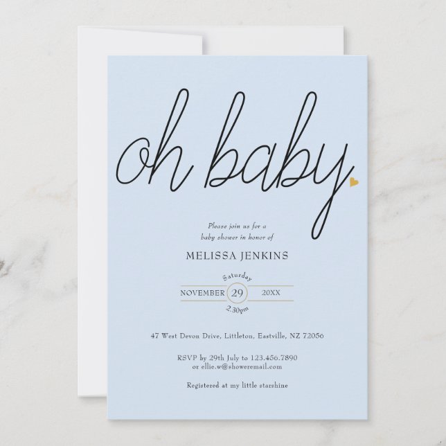 Oh Baby Gold Love Heart Baby Shower / Sprinkle Invitation (Front)