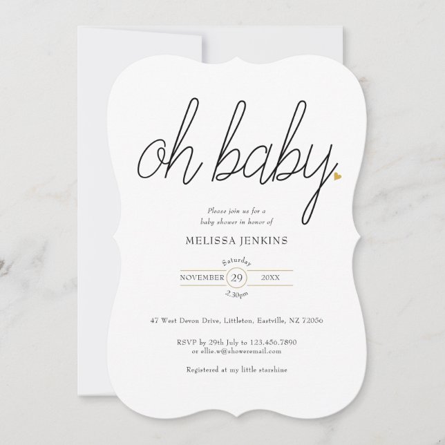 Oh Baby Gold Love Heart Baby Shower / Sprinkle Invitation (Front)