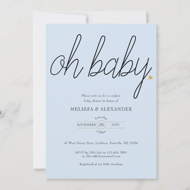 Oh Baby Gold Love Heart Couples Baby Shower Invitation (Front)