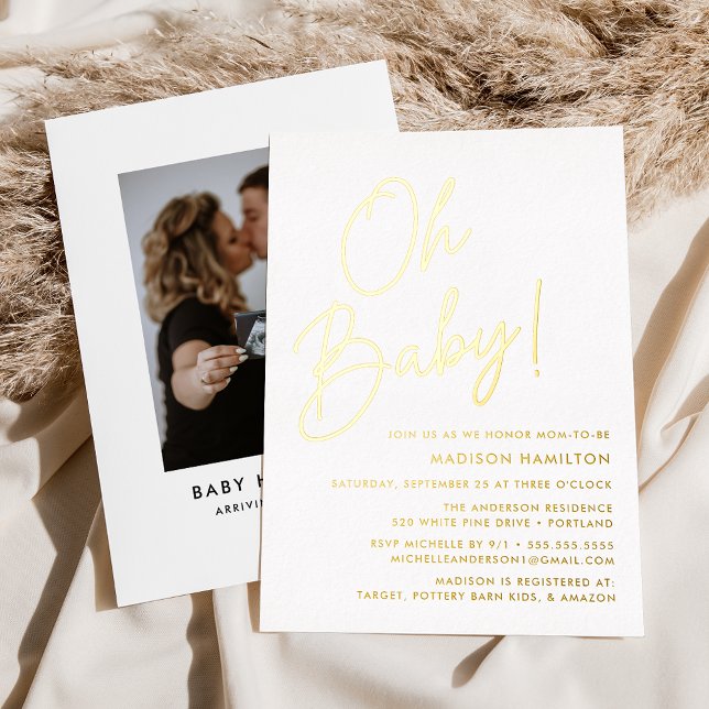 Oh Baby Gold Script Photo Baby Shower (Creator Uploaded)
