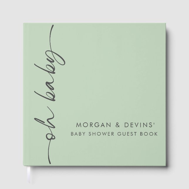 Oh Baby Green Baby Shower Guest Book (Front)