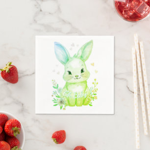 Oh Baby, Green Bunny Pastel Shower Party Napkin