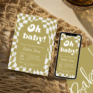 Oh Baby! Green Chequered Gingham baby shower Invitation