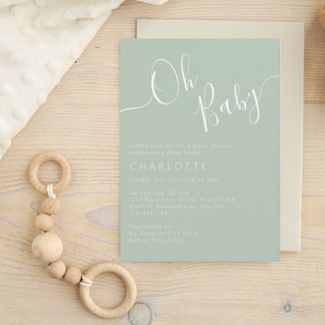 Oh Baby Green Gender Neutral Baby Shower  Invitation (Creator Uploaded)