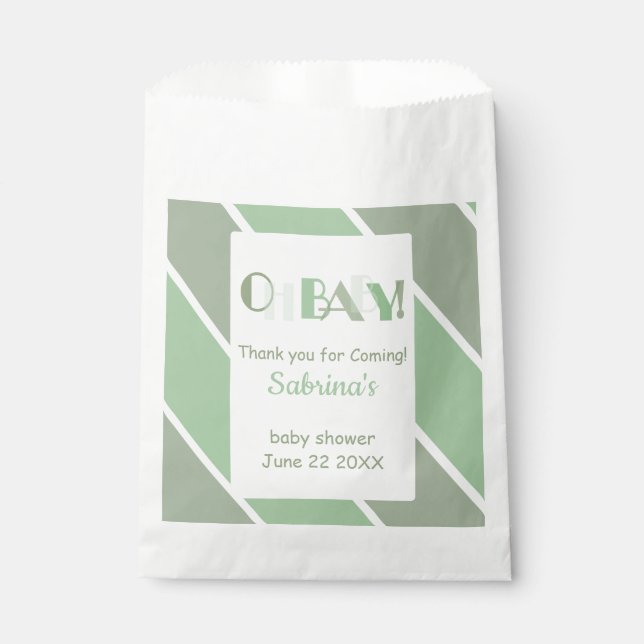 Oh Baby Green Modern Baby Shower Favour Bag (Front)