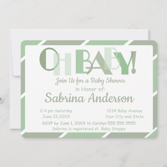 Oh Baby Green Modern Whimsical Baby Shower Invitation (Front)