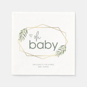 Oh Baby Greenery and Gold Baby Shower Napkin