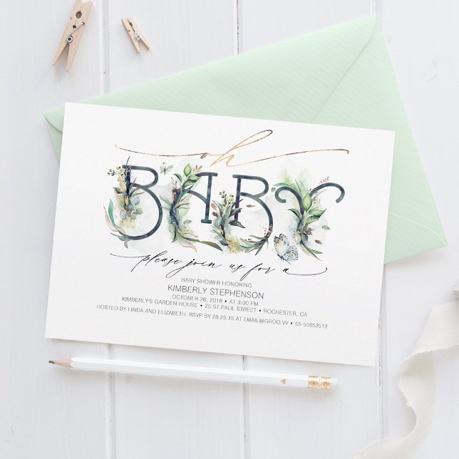 Oh Baby Greenery Baby Shower Gender Neutral Invitation (Creator Uploaded)
