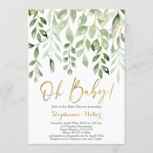Oh Baby greenery baby shower Invitation