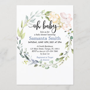 Oh Baby Greenery Baby Shower Invitation