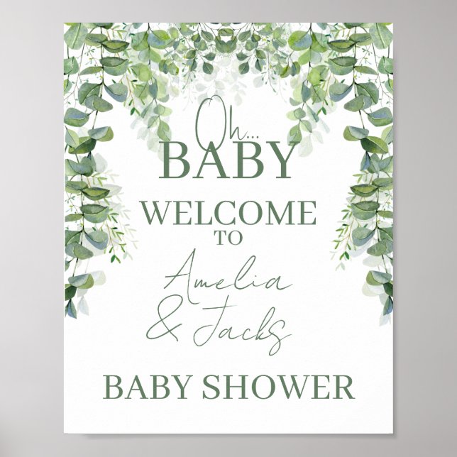 Oh Baby Greenery Baby Shower Welcome Sign (Front)