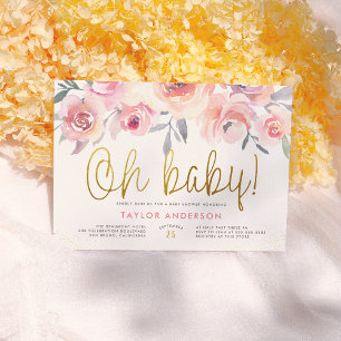 Oh Baby Greenery Blush Pink Roses Girl Baby Shower Invitation