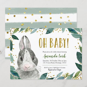 Oh Baby Greenery Bunny Baby Shower Invitation