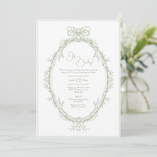 Oh Baby Greenery Frame Ribbon Vintage Baby Shower Invitation