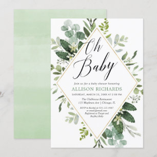Oh baby Greenery gold gender neutral baby shower Invitation