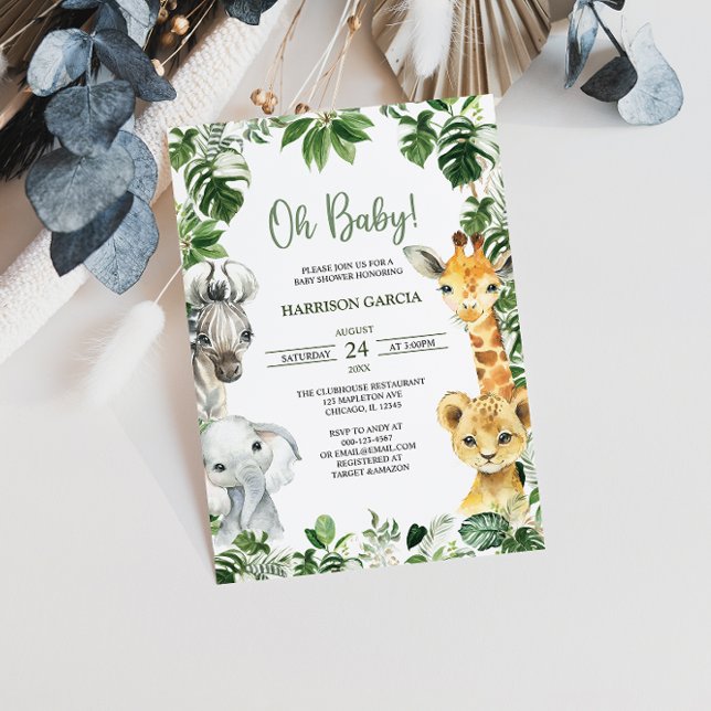 Oh Baby Greenery Jungle Safari Animals Baby Shower Invitation (Creator Uploaded)