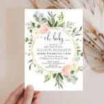 Oh baby greenery pink gold floral girl baby shower invitation<br><div class="desc">For more advanced customisation of this design,  simply select the "Customise It" button above!</div>