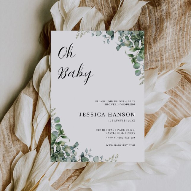 Oh Baby Greenery Shower Invitation Template (Oh Baby Greenery Shower Invitation Template)