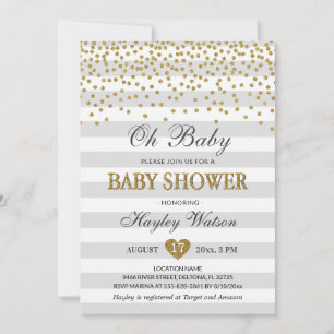 Oh Baby Grey and Gold Neutral Baby Shower Sprinkle Invitation