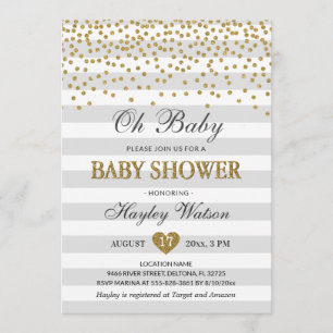 Oh Baby Grey and Gold Neutral Baby Shower Sprinkle Invitation