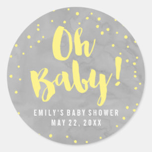 Oh Baby Grey and Yellow Watercolor Baby Shower Classic Round Sticker