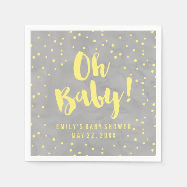 Oh Baby Grey and Yellow Watercolor Baby Shower Napkin (Front)