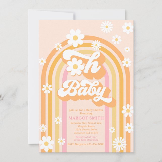 Oh Baby Groovy Boho Daisy Rainbow Baby Shower Invitation (Front)