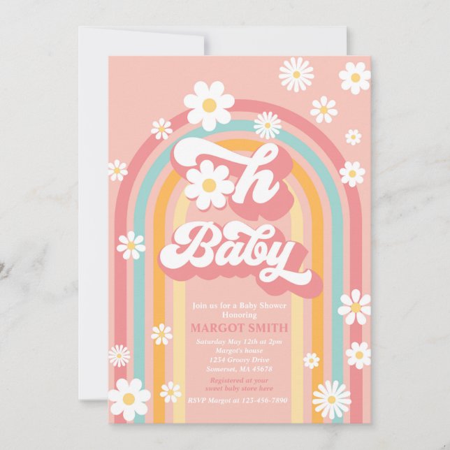 Oh Baby Groovy Boho Daisy Rainbow Baby Shower Invitation (Front)
