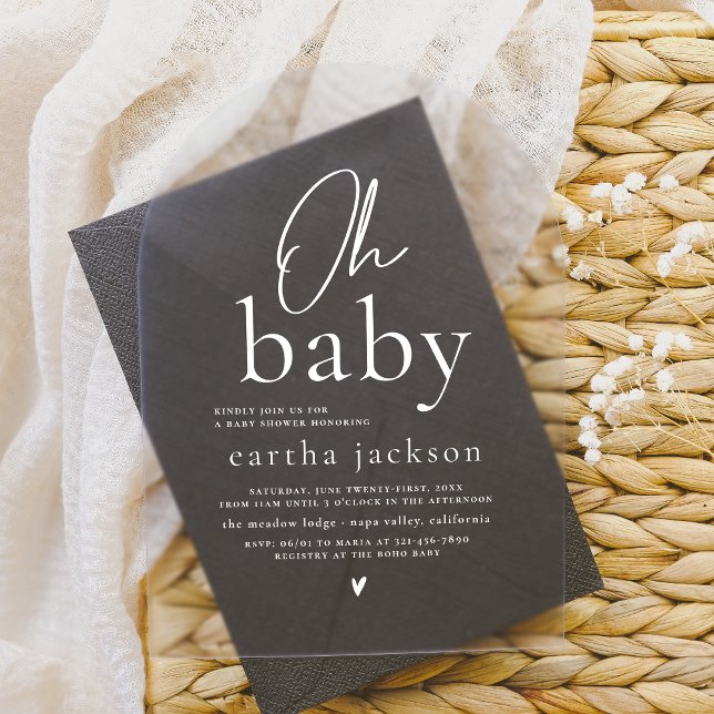 Oh Baby Groovy Elegant Typography Arch Baby Shower Acrylic Invitations (Card Mock-up)