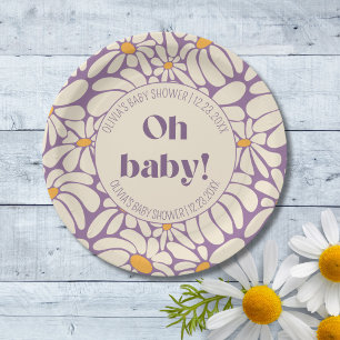 Oh Baby Groovy Retro Daisies Flowers Paper Plate