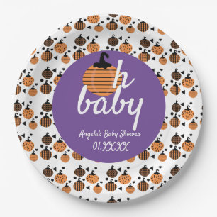 Oh Baby Halloween Confetti Pumpkins Baby Shower Paper Plate