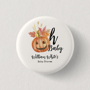 Oh Baby! Halloween Fall Pumpkin Leave Baby Shower 3 Cm Round Badge