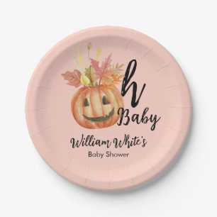 Oh Baby! Halloween Fall Pumpkin Leave Baby Shower Paper Plate