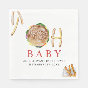 Oh Baby Hamburger and Fries Co Ed Baby Shower Napkin