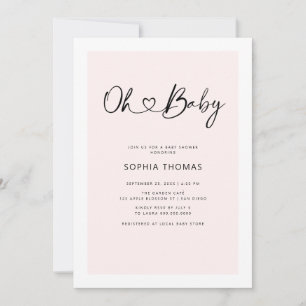 Oh Baby Heart Font Minimal Soft Pink Baby Shower Invitation
