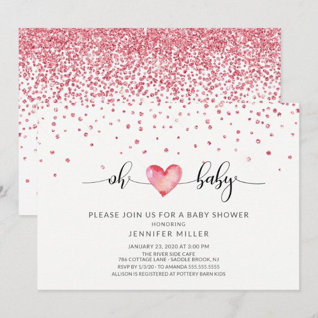 Oh Baby Heart Neutral Baby Shower Invitation (Front/Back)