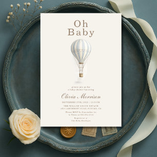 Oh Baby Hot Air Balloon Blue Boy Baby Shower Invitation