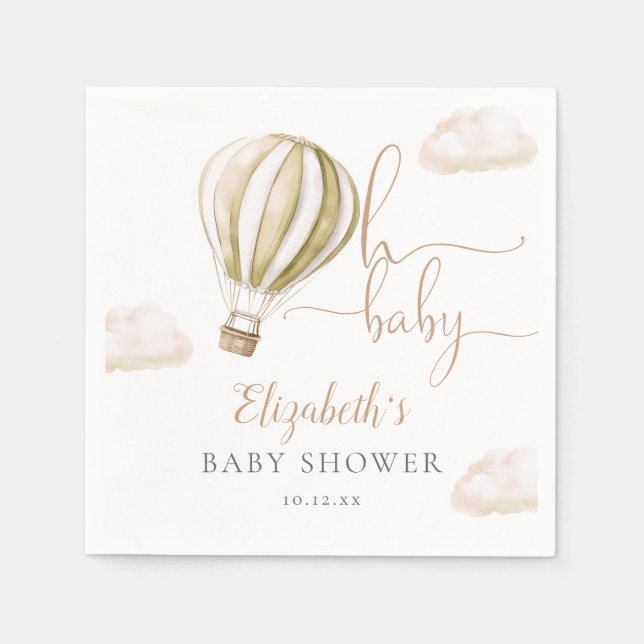 Oh Baby Hot Air Balloon Gender Neutral Baby Shower Napkin (Front)